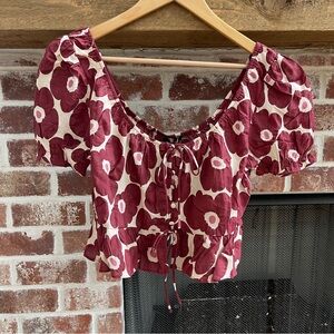 Jacquie the label Burgundy Floral crop Blouse size M